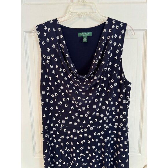 Lauren Ralph Lauren Navy Blue Geomatic Pattern Sleeveless Dress Size 12 - Picture 3 of 10